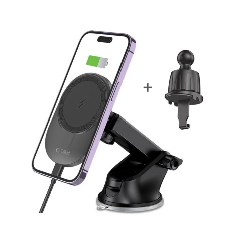 Uchwyt samochodowy na telefon z ładowarką indukcyjną na kokpit kratkę MagSafe 15W - czarny