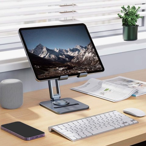 Uchwyt stojak obrotowy na tablet składany aluminiowy - szary