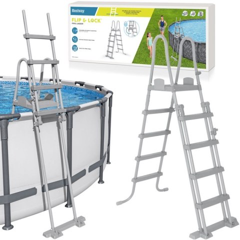 Bestway Drabinka do basenu 132cm - bezpieczna antypoślizgowa metalowa 58332