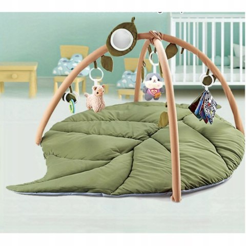 Mata edukacyjna dla niemowląt sensoryczna Liść z pałąkami i grzechotkami