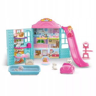 Rozkładany domek dla lalek z zjeżdżalnią 6 figurek zwierząt lalka dzwonek