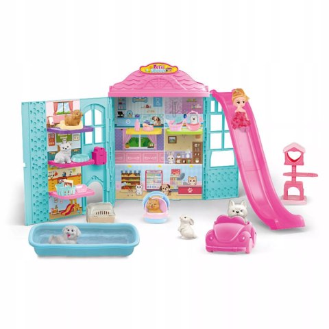Rozkładany domek dla lalek z zjeżdżalnią 6 figurek zwierząt lalka dzwonek