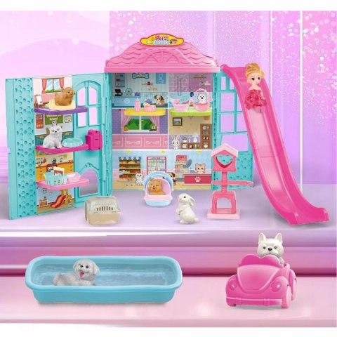 Rozkładany domek dla lalek z zjeżdżalnią 6 figurek zwierząt lalka dzwonek