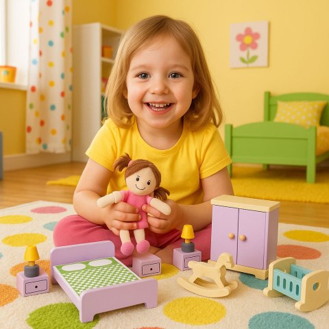 DREWNIANE MEBELKI DO DOMU DLA LALEK AKCESORIA ZESTAW 30 ELEMENTÓW