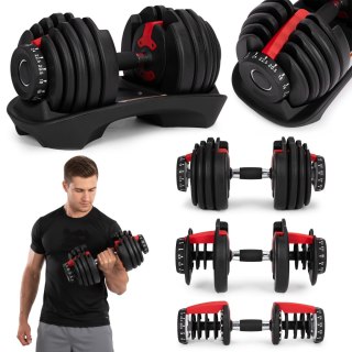 HANTEL REGULOWANY ŻELIWNY Z PODSTAWKĄ OBCIĄŻENIE 2,5-24 KG MODERNHOME
