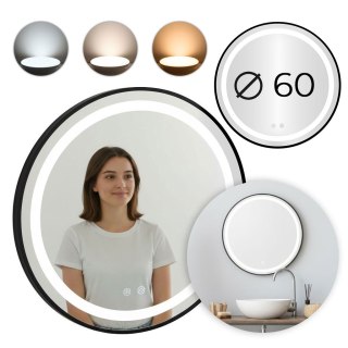 LUSTRO ŁAZIENKOWE LED OKRĄGŁE ŚCIENNE 60 CM 3 BARWY ANTI-FOG WŁĄCZNIK DOTYKOWY MODERNHOME