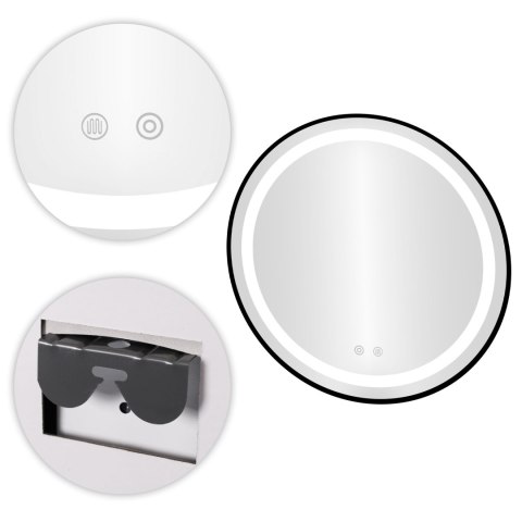 LUSTRO ŁAZIENKOWE LED OKRĄGŁE ŚCIENNE 60 CM 3 BARWY ANTI-FOG WŁĄCZNIK DOTYKOWY MODERNHOME