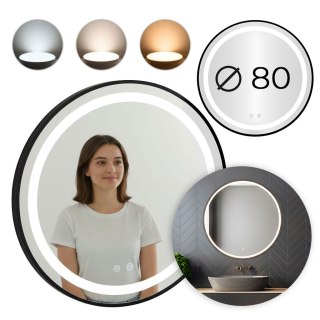 LUSTRO ŁAZIENKOWE LED OKRĄGŁE ŚCIENNE 80 CM 3 BARWY ANTI-FOG WŁĄCZNIK DOTYKOWY MODERNHOME