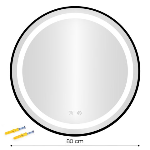 LUSTRO ŁAZIENKOWE LED OKRĄGŁE ŚCIENNE 80 CM 3 BARWY ANTI-FOG WŁĄCZNIK DOTYKOWY MODERNHOME