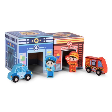 WIEŻA DO UKŁADANIA PIRAMIDA MIASTO SORTER Z FIGURKAMI I POJAZDAMI 18 ELEMENTÓW