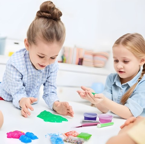 ZESTAW DO ROBIENIA SLIME GLUTKÓW DLA DZIECI DIY MASA PLASTYCZNA ROZCIĄGLIWA GNIOTEK 113 ELEMENTÓW