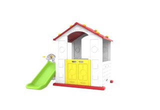 Domek Ogrodowy 3w1 dla dzieci Czerwony Dach + Zjeżdżalnia + Koszykówka