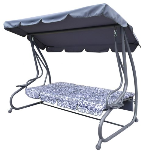 Duża Huśtawka ogrodowa 4-osobowa Szary + Tekstylina + Daszek + Regulowane siedzisko + 4 Poduszki