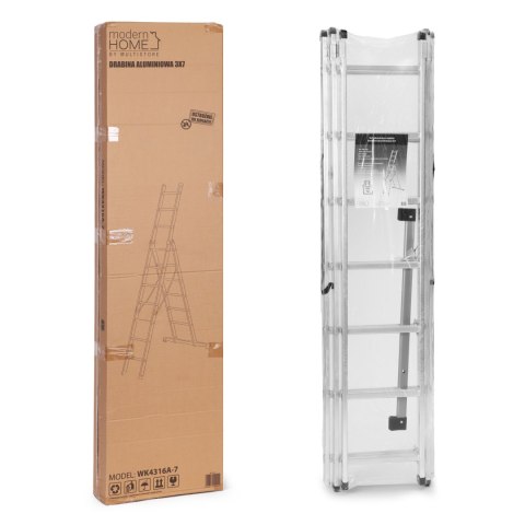 DRABINA ALUMINIOWA WIELOFUNKCYJNA 3X7 SKŁADANA Z PASAMI ZABEZPIECZAJĄCYMI 150 KG MODERNHOME