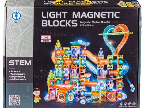 Świecące Klocki Magnetyczne, Tor Kulkowy Dla Kulek 202 Elementy Kulodrom