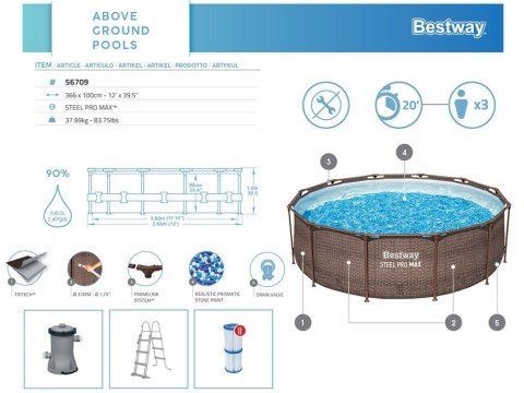 Bestway basen Stelażowy 366x100cm 9w1 rattan 56709