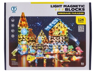Konstrukcyjne Klocki Magnetyczne Świecące Elementy PARK DINOZAURÓW 124 El.