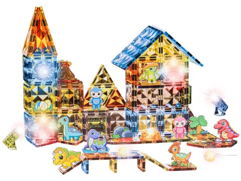 Konstrukcyjne Klocki Magnetyczne Świecące Elementy PARK DINOZAURÓW 124 El.