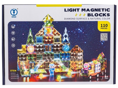 Konstrukcyjne Klocki Magnetyczne Świecące Elementy + Pojazdy 110 El.