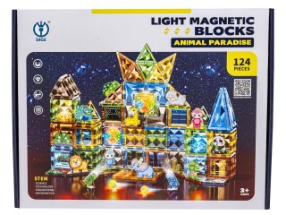Konstrukcyjne Klocki Magnetyczne Świecące Elementy ZWIERZĘTA 124 El.