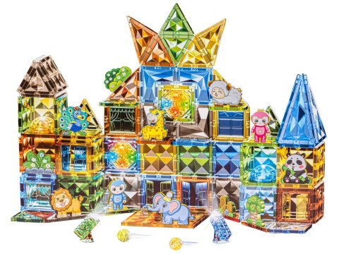 Konstrukcyjne Klocki Magnetyczne Świecące Elementy ZWIERZĘTA 124 El.