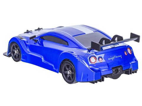 DUŻY Samochód Do Driftu Auto RC Drift 1:16 2,4 GHz PARA DYM 4WD Niebieski Nissan GTR LED