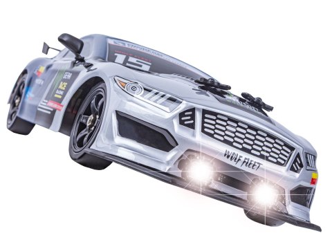 DUŻY Samochód Do Driftu Auto RC Drift 1:16 2,4 GHz PARA DYM Grafitowy Mustang 4WD LED