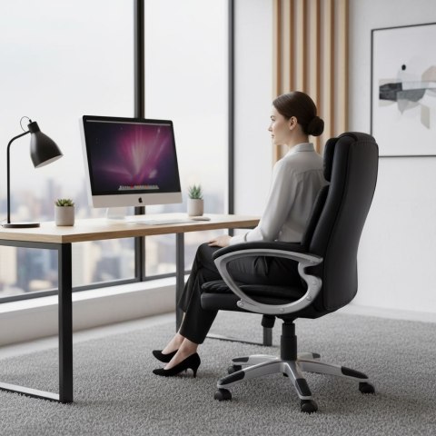 Fotel biurowy obrotowy podwójna tapicerka skóra PU regulacja wysokości czarny ModernHome