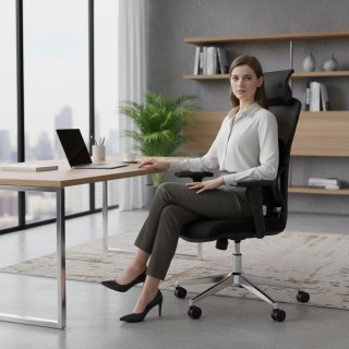 Fotel biurowy obrotowy wyprofilowane oparcie i zagłówek regulacja wysokości czarny ModernHome