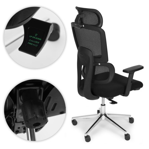 Fotel biurowy obrotowy wyprofilowane oparcie i zagłówek regulacja wysokości czarny ModernHome