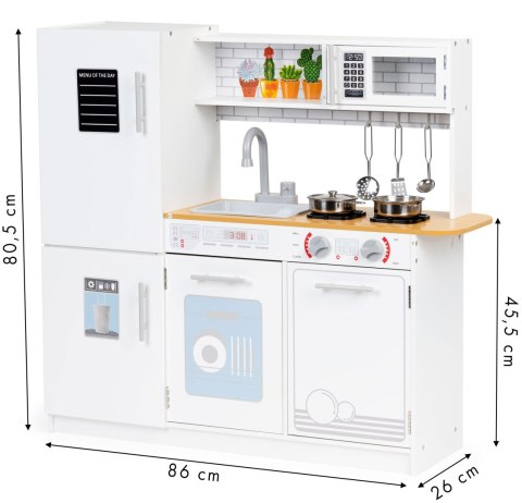 DREWNIANA KUCHNIA DLA DZIECI ŚWIATŁO LED + GARNKI ECOTOYS
