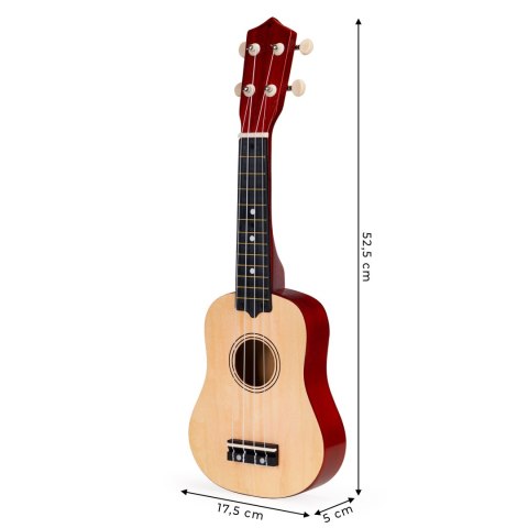 GITARA UKULELE DLA DZIECI DREWNIANA 4 STRUNY NYLONOWE ECOTOYS