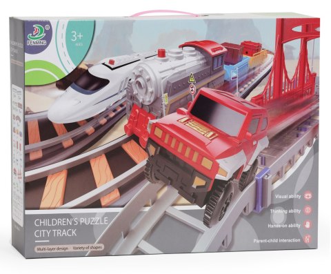 KOLEJKA I AUTO NA BATERIE DWA TORY MIASTO 108 ELEMENTÓW