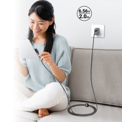 Kabel przewód kątowy w oplocie USB-C 100W 20V 5A 2m czarny