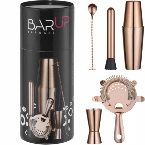Zestaw barmański w tubie shaker jigger sitko muddler łyżka - miedziany