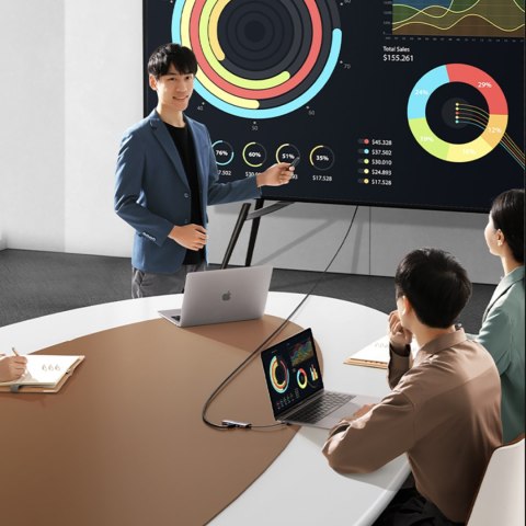 HUB Adapter USB-C - 3x USB-A 3.0 / HDMI / VGA / RJ45 / czytnik kart SD / TF / USB-C PD - szary