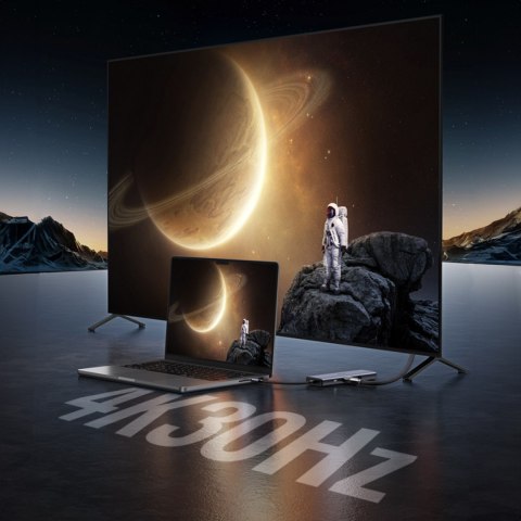 HUB Adapter USB-C - 3x USB-A 3.0 / HDMI / VGA / RJ45 / czytnik kart SD / TF / USB-C PD - szary