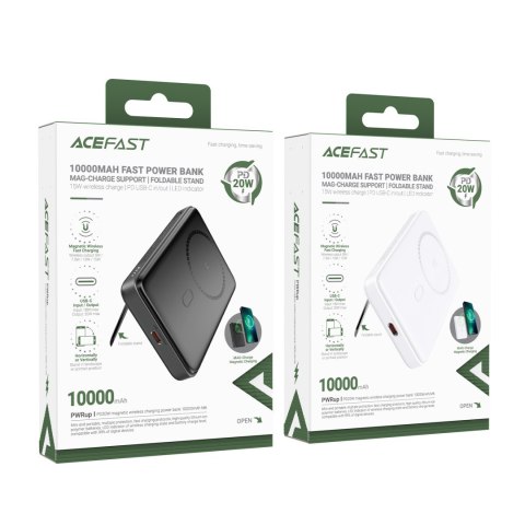 Powerbank 10000mAh indukcyjny magnetyczny z opcją podstawki PD 20W + kabel - czarny
