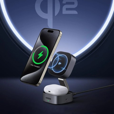 3w1 Ładowarka indukcyjna MagSafe Qi2 USB-C do telefonu słuchawek - czarna