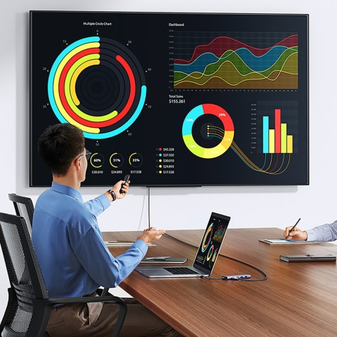 6w1 HUB Adapter USB-C - HDMI / USB-A / czytnik kart SD TF - szary