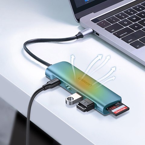 6w1 HUB adapter USB-C - HDMI USB-A USB-C PD czytnik SD TF - szary