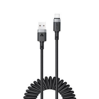 Kabel przewód spiralny USB-A - USB-C 480Mb/s 3A 1.2m - czarny