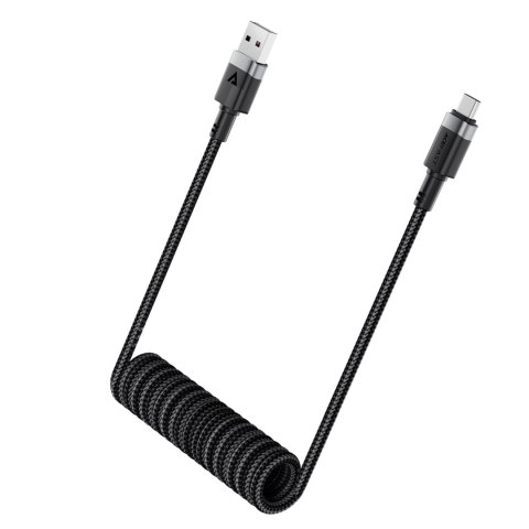 Kabel przewód spiralny USB-A - USB-C 480Mb/s 3A 1.2m - czarny
