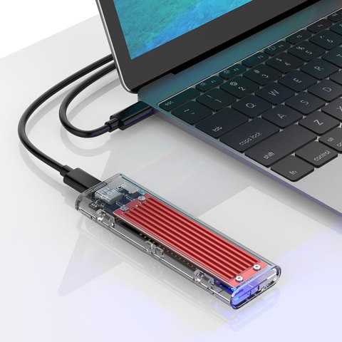 Kieszeń obudowa na dysk TCM2-C3 M.2 NVME na USB-C 10Gb/s - czerwono-przezroczysta