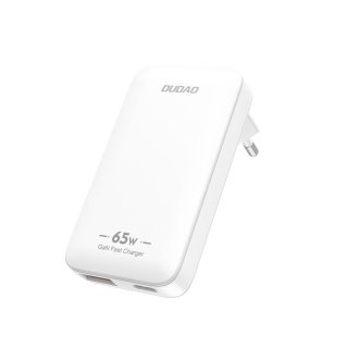 Ładowarka sieciowa podróżna ultracienka GaN 65W USB-A USB-C PD EU / US - biała