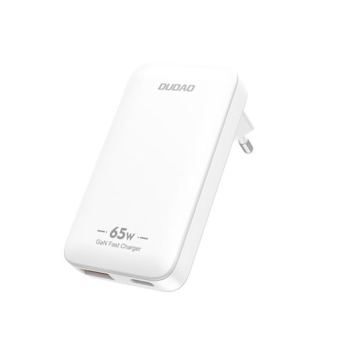 Ładowarka sieciowa podróżna ultracienka GaN 65W USB-A USB-C PD EU / US - biała