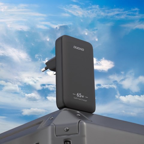 Ładowarka sieciowa podróżna ultracienka GaN 65W USB-A USB-C PD EU / US - czarna