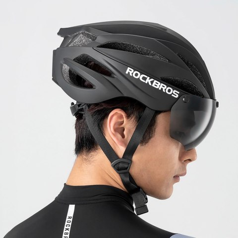Kask rowerowy z szybką odpinanymi okularami z filtrem UV unisex - czarny