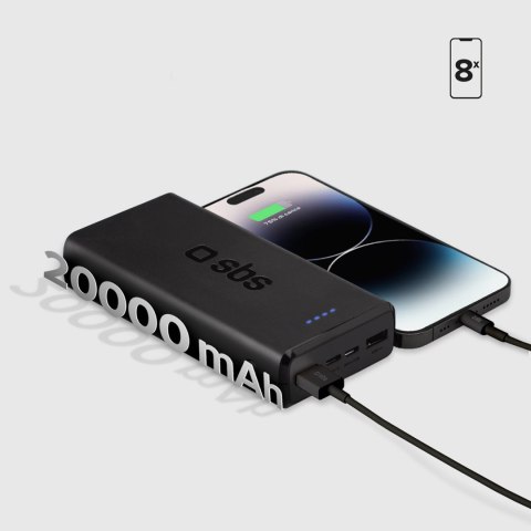 Powerbank 20000 mAh USB-A USB-C - czarny