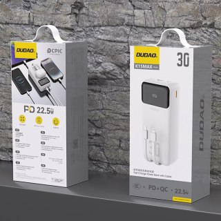 Powerbank 30000mAh z wbudowanymi kablami PD 22.5W - biały